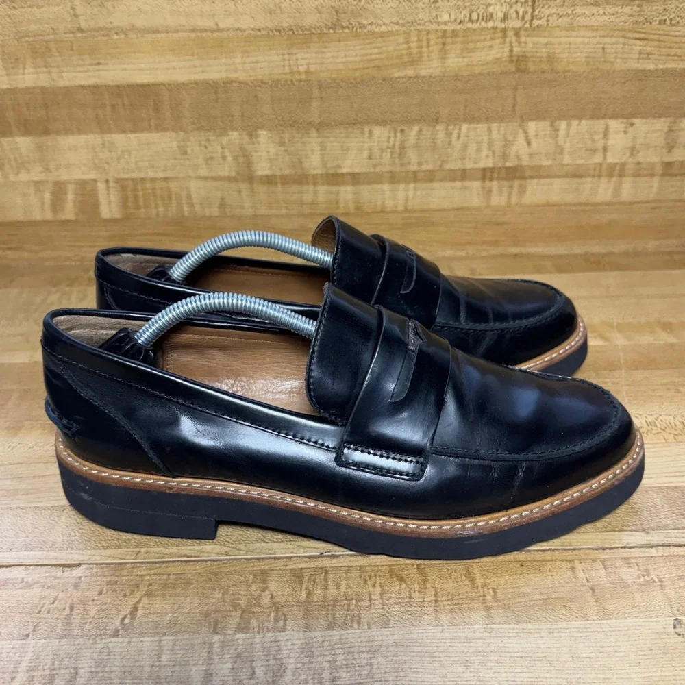 Y2K Coach Ida Black Leather Penny Loafers Lug Sole Q6277 Womens 8.5 B shoes